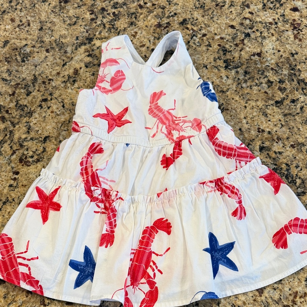 🩷SOLD🩷Crewcuts White Dress with Red and Blue Sea Creatures